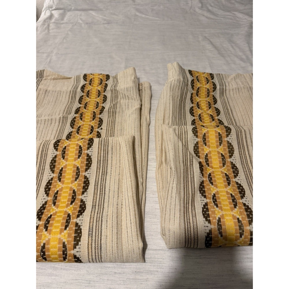 Vintage 1970s Mid Century Swedish Curtains Pair 2 Panels Striped 70x73 Retro